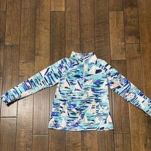 Lilly Pulitzer Blue and Pink Graphic Polo Sweatshirt